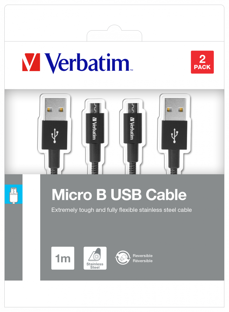 2-pak przewodów Verbatim mikro USB do synchronizacji i ładowania 100 cm czarny