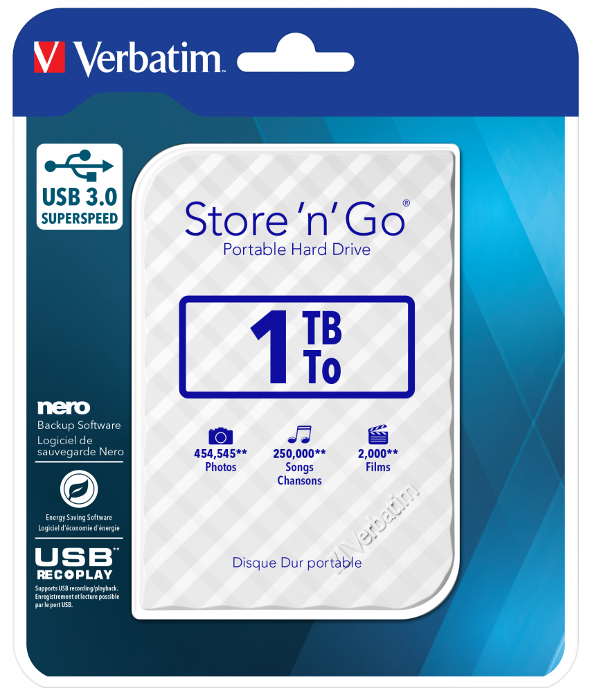 Store 'n' Go USB 3.0 Portable Hard Drive 1TB White