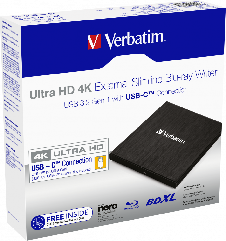 Zewnętrzna nagrywarka Blu-ray Slimline Ultra HD 4K