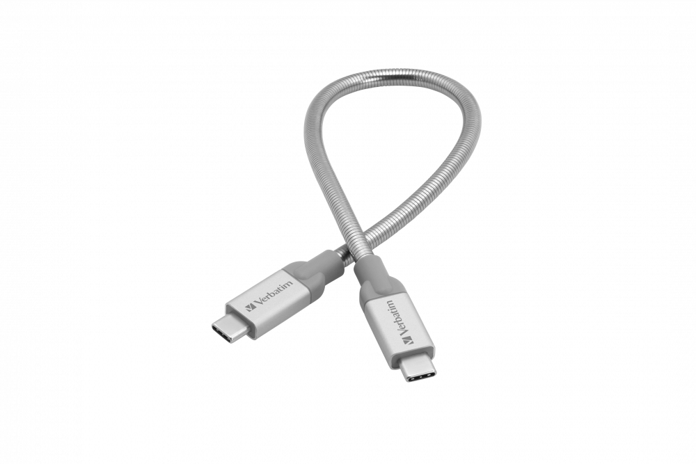 Przewód USB 3.1 GEN 2 (USB-C/USB-C) ze stali nierdzewnej do synchronizacji i ładowania firmy Verbatim, długość 30 cm
